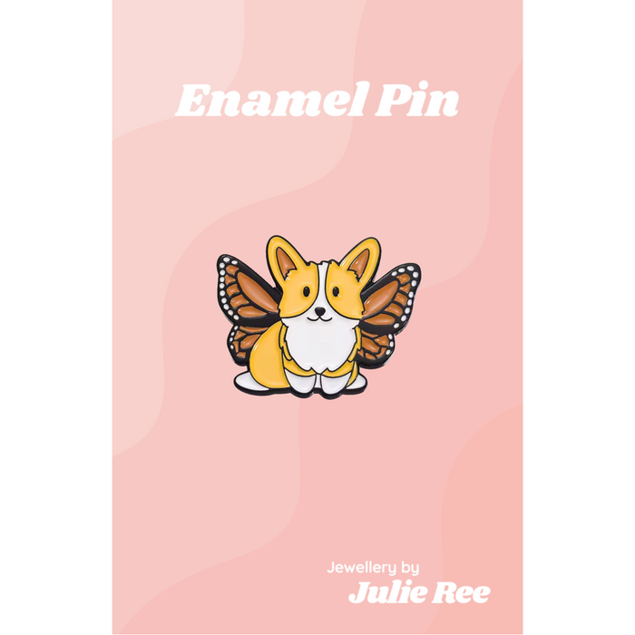 Julie Ree Enamel Pin - Butterfly Corgi