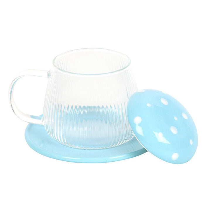 Blue Glass Mushroom Mug And Saucer - Something Different Gift Shop