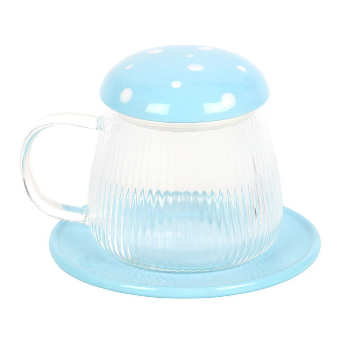 Blue Glass Mushroom Mug And Saucer - Something Different Gift Shop