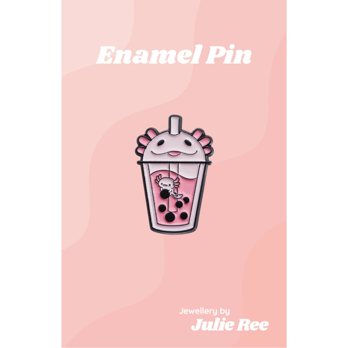 Julie Ree Enamel Pin - Axolotl Bubble Tea - Something Different Gift Shop