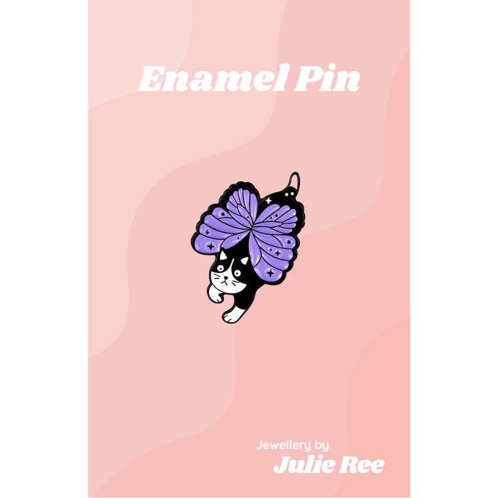 Julie Ree Enamel Pin - Black Butterfly Cat - Something Different Gift Shop