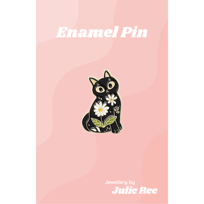 Julie Ree Enamel Pin - Black Floral Cat - Something Different Gift Shop