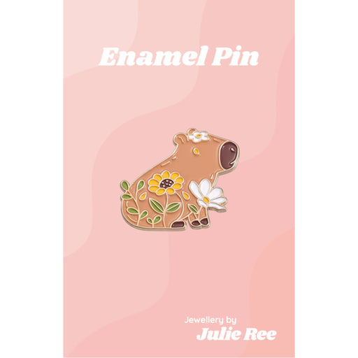 Julie Ree Enamel Pin - Capybara With Flowers - Something Different Gift Shop