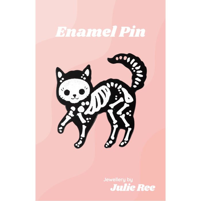 Julie Ree Enamel Pin - Cat Skeleton - Something Different Gift Shop