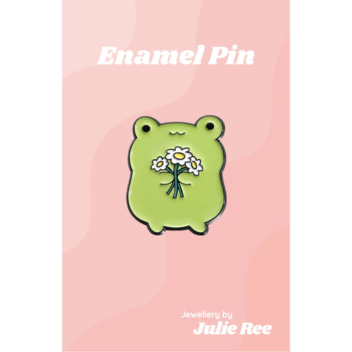 Julie Ree Enamel Pin - Frog With Flowers - Something Different Gift Shop