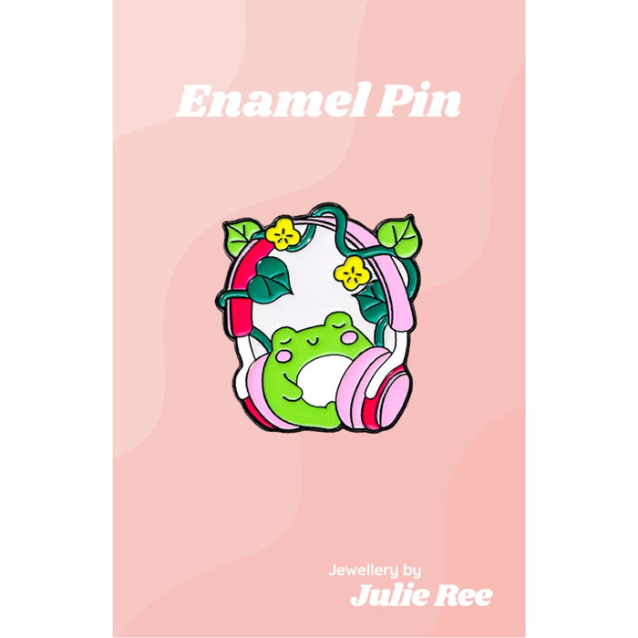 Julie Ree Enamel Pin - Headphones Frog - Something Different Gift Shop