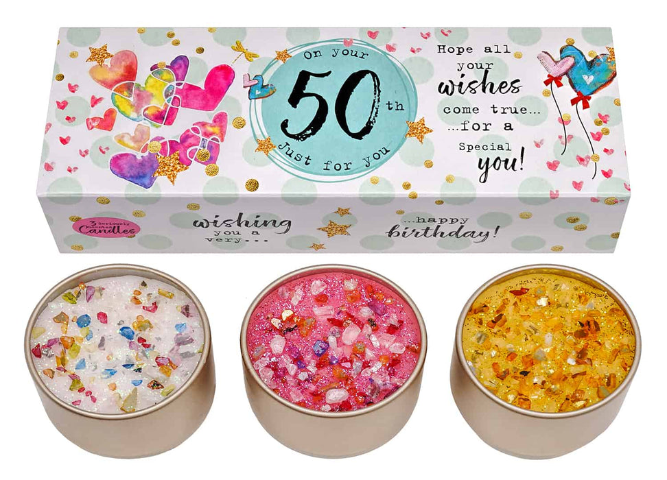 Just Because Candles Three Lites - 50th - Something Different Gift Shop