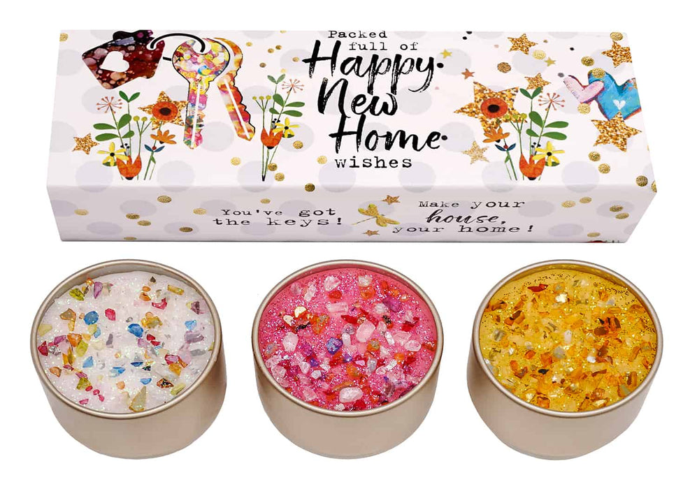 Just Because Candles Three Lites - Happy New Home - Something Different Gift Shop