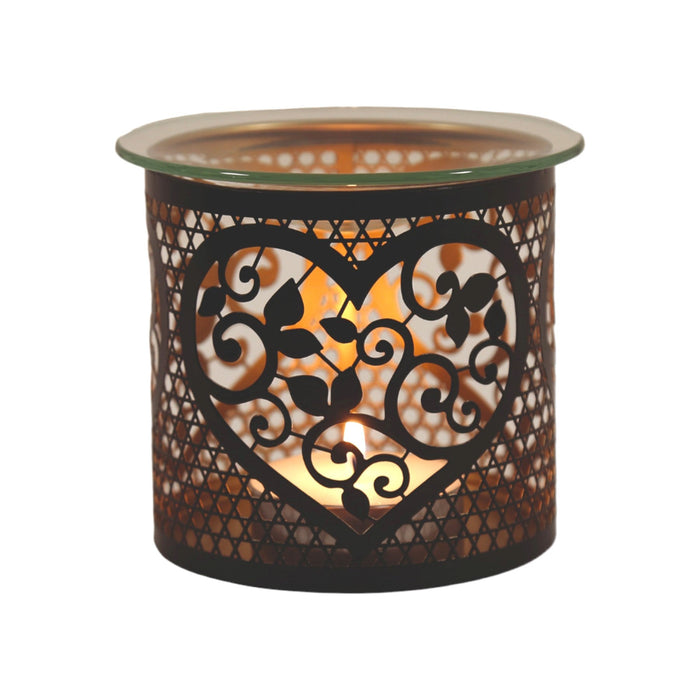 Tealight Wax Melter and Candle Holder - Black & Gold Silhouette Heart - Something Different Gift Shop