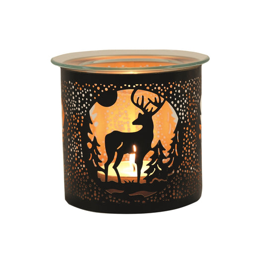 Tealight Wax Melter and Candle Holder - Black Silhouette Stag - Something Different Gift Shop