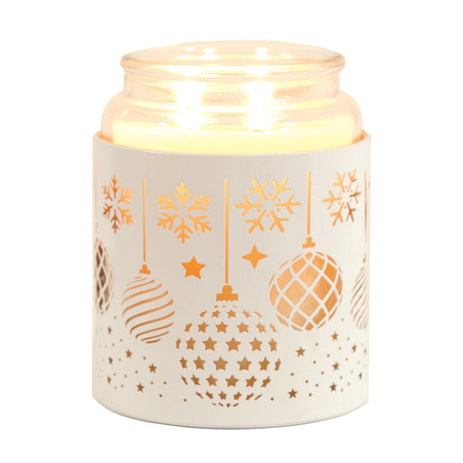 Tealight Wax Melter and Candle Holder - White & Gold Silhouette Baubles - Something Different Gift Shop