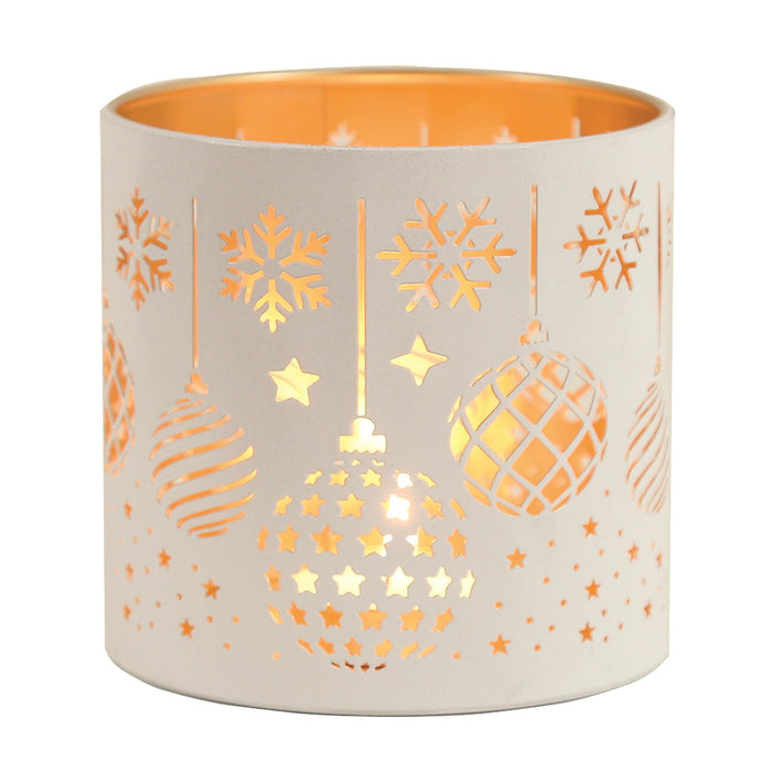 Tealight Wax Melter and Candle Holder - White & Gold Silhouette Baubles - Something Different Gift Shop