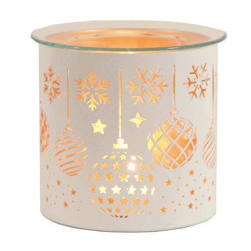 Tealight Wax Melter and Candle Holder - White & Gold Silhouette Baubles - Something Different Gift Shop