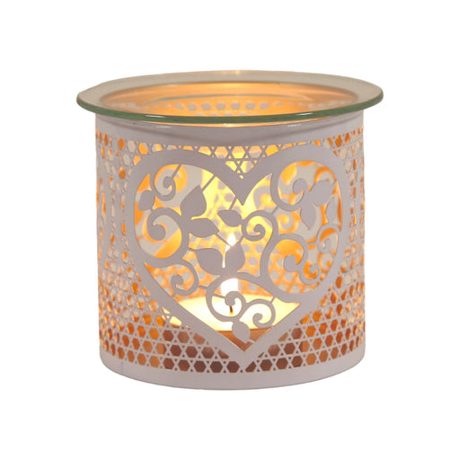 Tealight Wax Melter and Candle Holder - White & Gold Silhouette Heart - Something Different Gift Shop