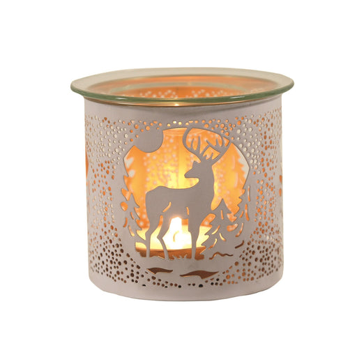 Tealight Wax Melter and Candle Holder - White Silhouette Stag - Something Different Gift Shop