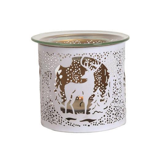 Tealight Wax Melter and Candle Holder - White Silhouette Stag - Something Different Gift Shop