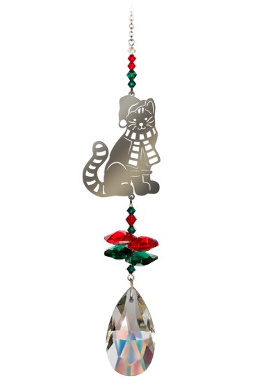 Wild Things Crystal Fantasy Small - Cat With Hat Red Green - Something Different Gift Shop