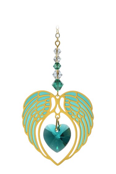 Wild Things Gold Angel Wing Heart - Emerald - Something Different Gift Shop