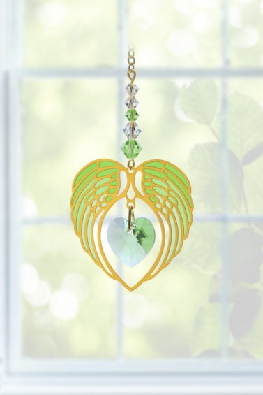 Wild Things Gold Angel Wing Heart - Peridot - Something Different Gift Shop