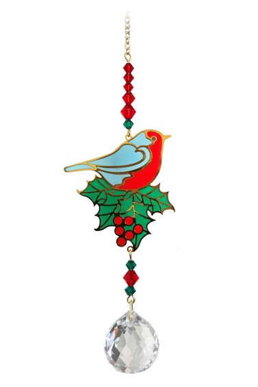 Wild Things Crystal Dreams - Robin On Holly Red & Green - Something Different Gift Shop